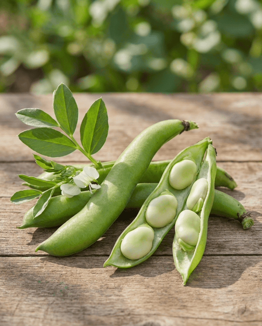 Bondböna Threefold White 100g (Vicia faba) – ettåriga grönsaksfrön från SeedsChoice