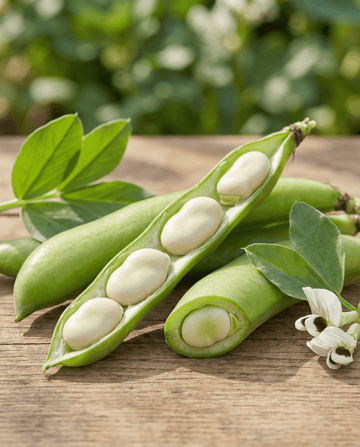 Bondböna Threefold White (Vicia faba) – ettåriga grönsaksfrön från SeedsChoice