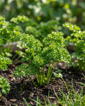 Persiljeband Moss Curled frön (Petroselinum crispum) – ettårigt fröband